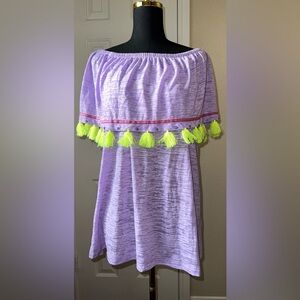 Pitusa Ibiza Mini Dress Purple Tassel Off Shoulder Boho Resort Cover Up
